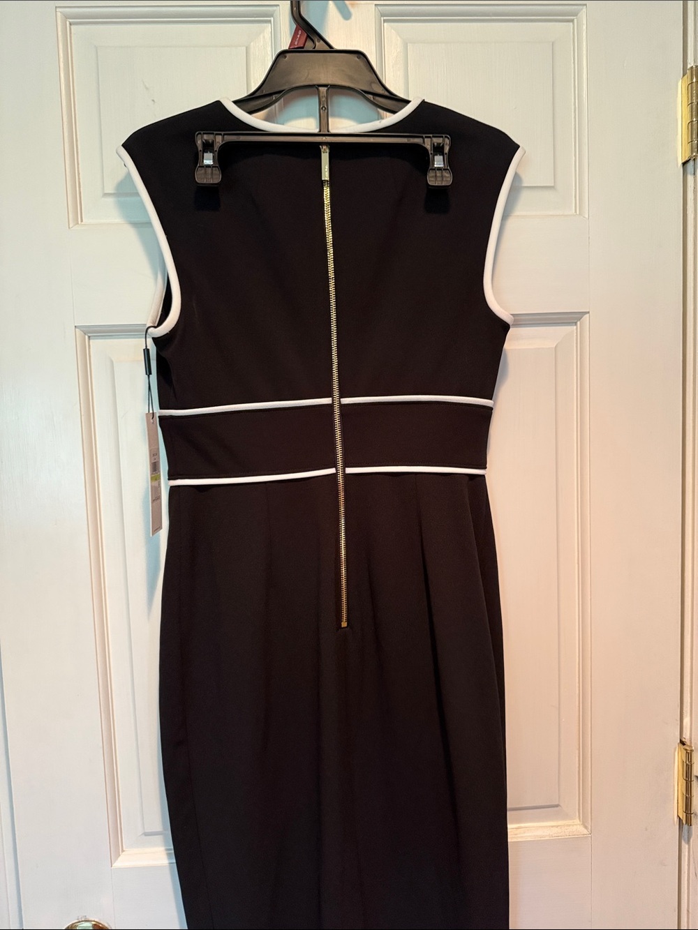 Calvin Klein Black Dress with White Trim Midi Sheath - Picture 2 of 2
